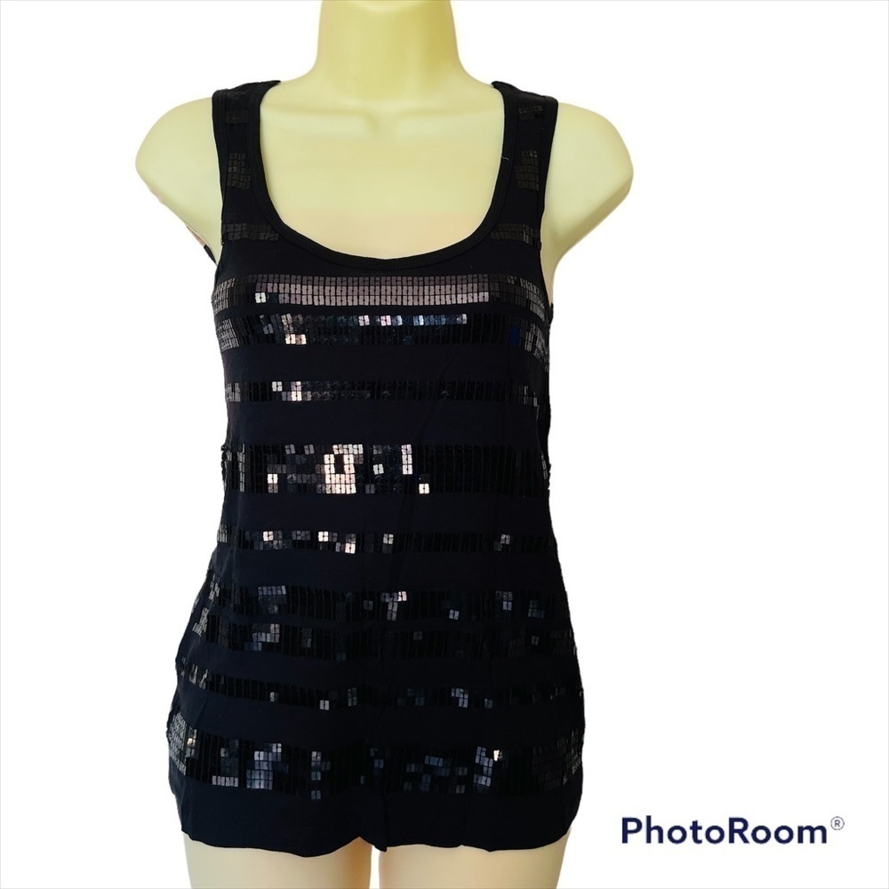 𝅺JACOB SEQUIN Casual  Summer Camisole Tank TOP, BLACK, Size Small